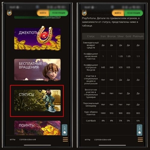 VIP клуб в казино Play Fortuna